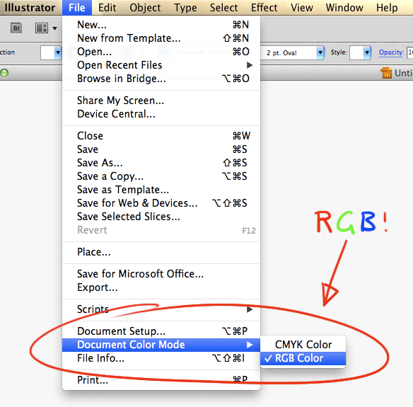 Choosing RGB Document Color Mode in Adobe Illustrator