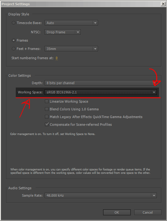 In After Effects, you'll find a list of available colour spaces under the Color Management button, in Project Settings.